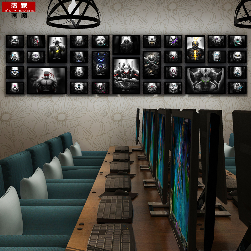 英雄联盟人物LOL网咖装饰画守望先锋海报壁画 魔兽世界相框照片墙