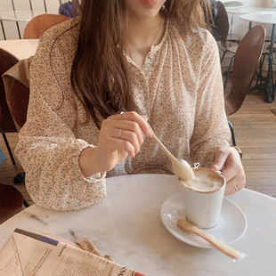 复古上衣 2025春夏新款 韩版 港味甜美洋气碎花雪纺衬衫 女宽松泡泡袖