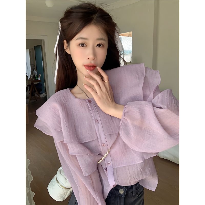 夏季上衣甜美雪纺衬衫