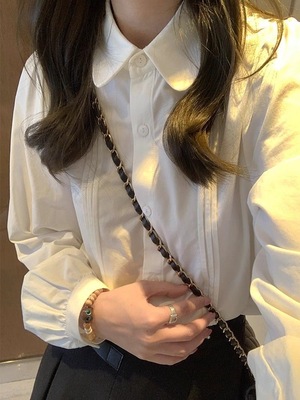 法式甜美减龄娃娃领衬衫女2025春季新款叠穿内搭风琴褶长袖白上衣