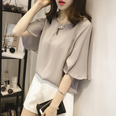 新款韩版喇叭袖加肥加大码小衫