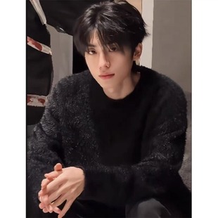 毛衣男女加厚圆领纯色针织衫 宽松套头情侣外套潮流 软糯慵懒风美式