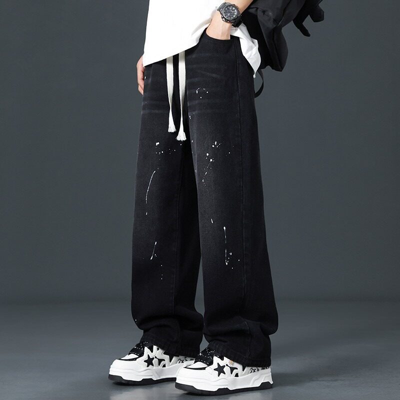 玛斯柏美式黑色牛仔裤男士春秋冬季潮流宽松高街大码男生直筒裤子