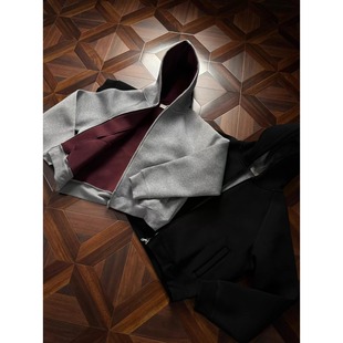 型开衫 连帽卫衣男春秋高质量潮流重磅boxy版 外套 空气层短款 美式