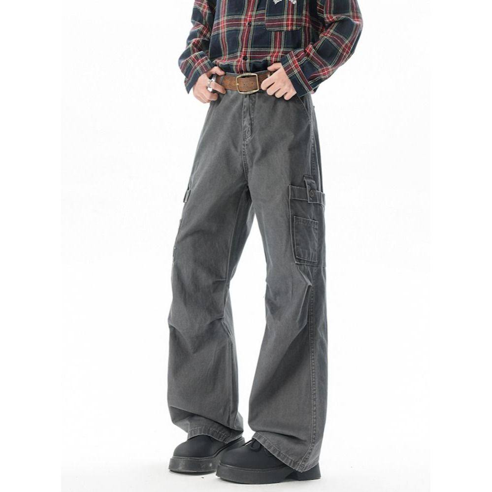 复古水洗工装裤男春夏季美式高街宽松直筒伞兵裤潮牌阔腿休闲裤子,男装,牛仔裤,淘宝优惠券,粉丝福利购,淘宝优惠卷