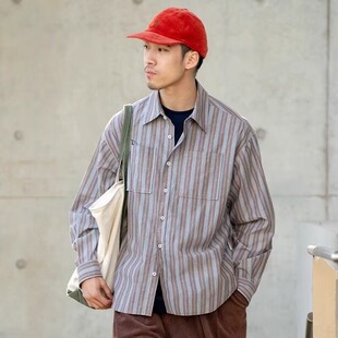 蓝色polo领条纹衬衫外搭春秋薄款设计感小众中长款长袖衬衣女上衣