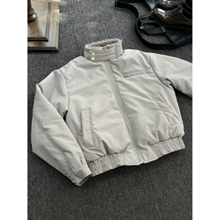 水泥灰羊羔毛立领座山雕棉服男冬季cleanfit哈灵顿飞行夹克厚外套