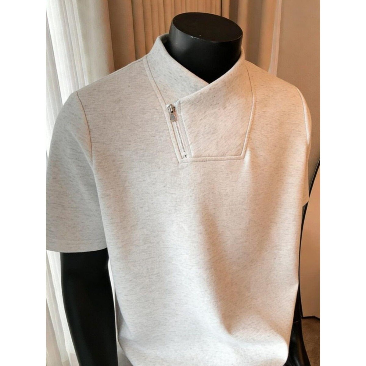 高级感斜拉链短袖t恤男生夏季宽松重磅美式套头衫正肩T恤2026年潮