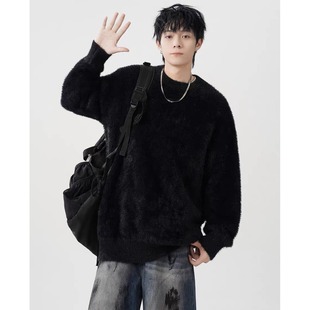 宽松外套 软糯慵懒风美式 毛衣男女秋冬季 高级感痞帅软糯圆领针织衫
