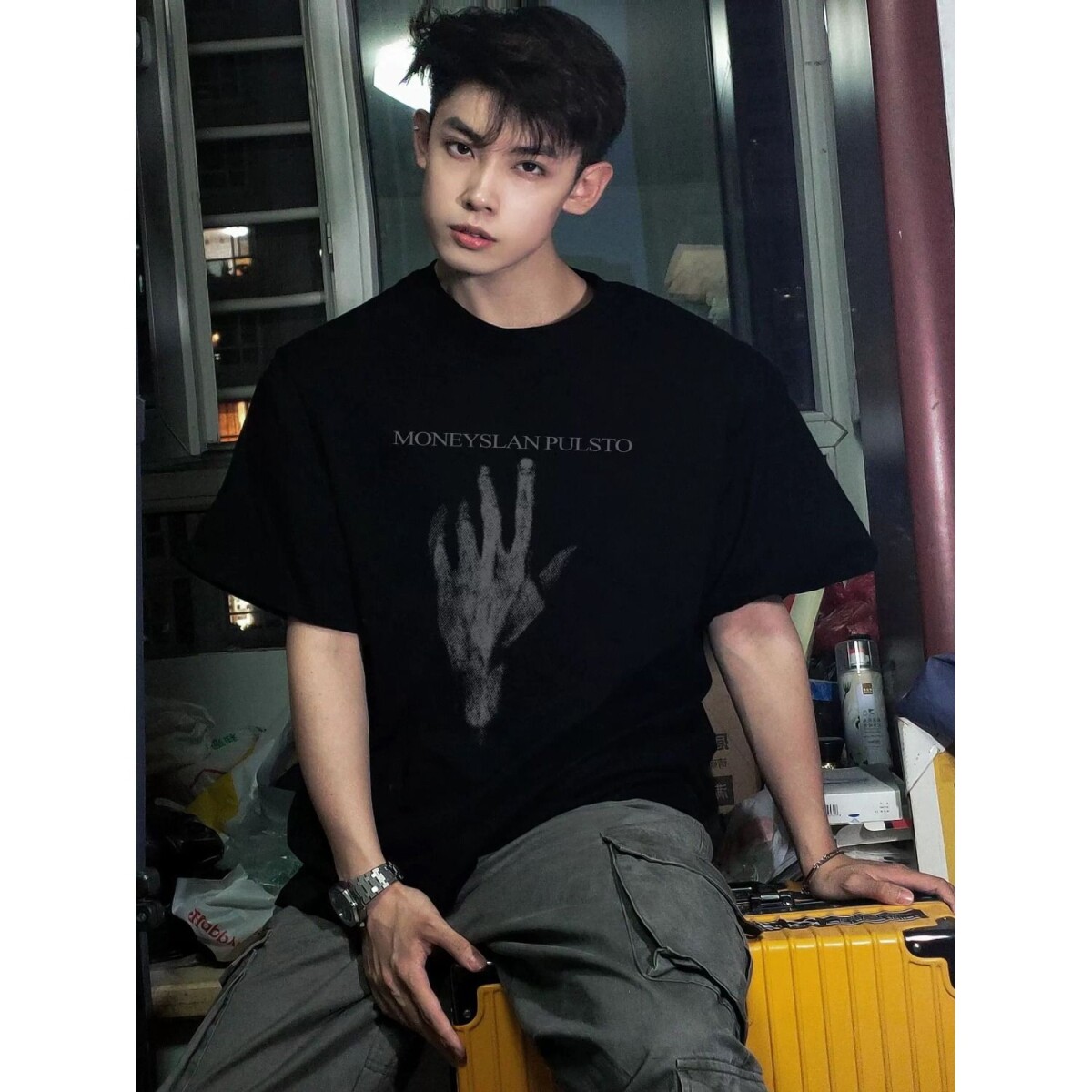 潮牌美式高街暗黑色风印花短袖t恤男款春夏季重磅宽松上衣服潮流1