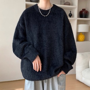 宽松外套 软糯慵懒风美式 毛衣男女秋冬季 高级感痞帅软糯圆领针织衫