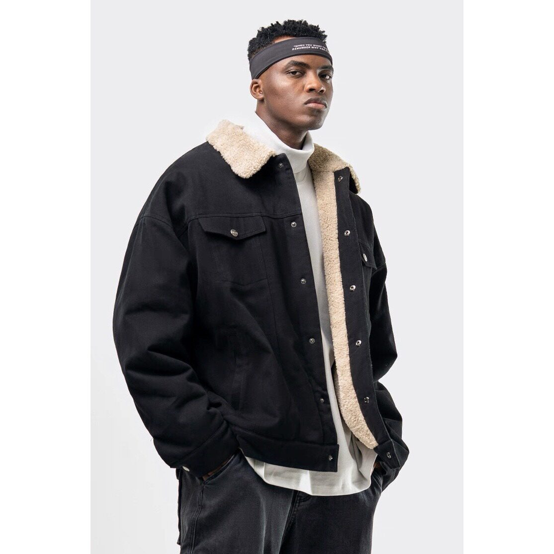 羊羔绒翻领加绒加厚牛仔外套男女款冬季保暖工装棉衣美式复古夹克