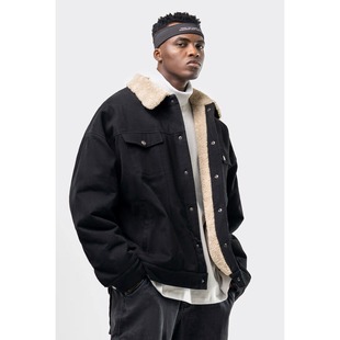 棉衣美式 保暖工装 复古夹克 冬季 羊羔绒翻领加绒加厚牛仔外套男女款