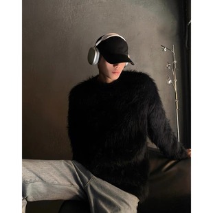 毛衣男女加厚圆领纯色针织衫 宽松套头情侣外套潮流 软糯慵懒风美式