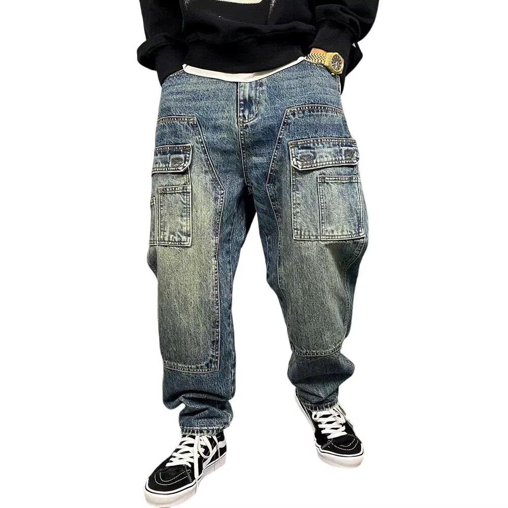 春秋季美式休闲痞帅水洗复古工装牛仔裤男直筒宽松高街锥形裤子潮