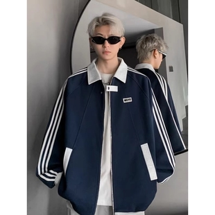 开衫 宽松长袖 夹克卫衣 撞色新款 青少年休闲翻领棒球服外套男春秋季