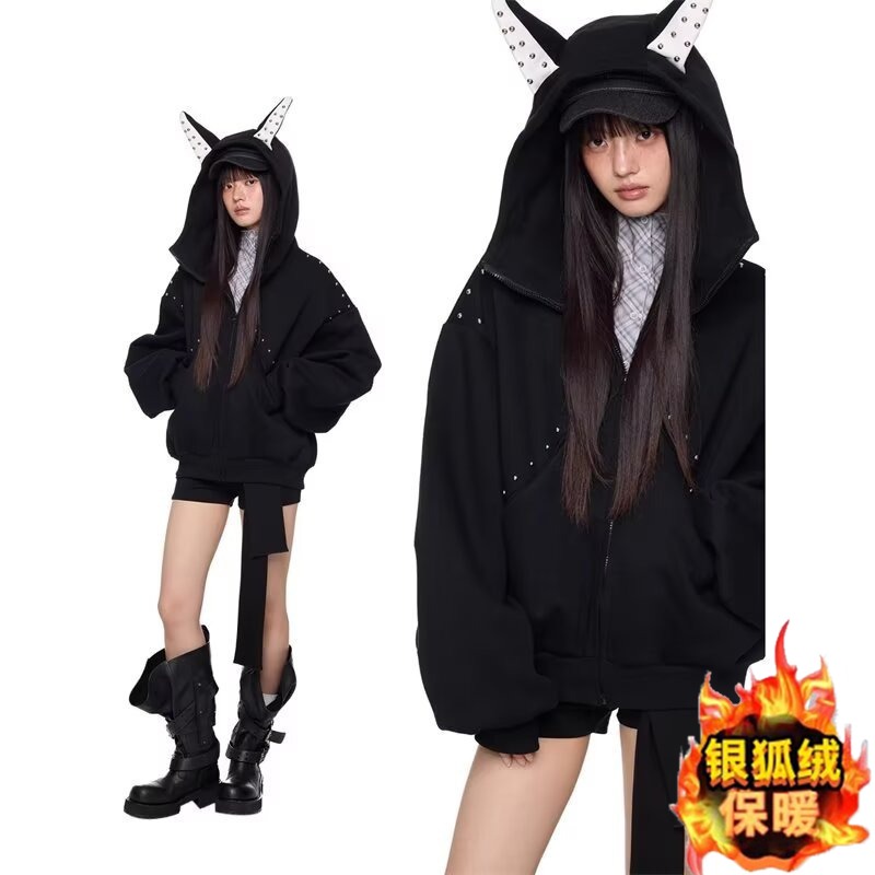 秋冬卫衣男重磅空气层廓形连帽硬挺外套加厚上衣潮双头拉链