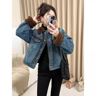 小香风牛仔棉衣短外套女冬季2025新款高级感复古加绒加厚保暖棉服