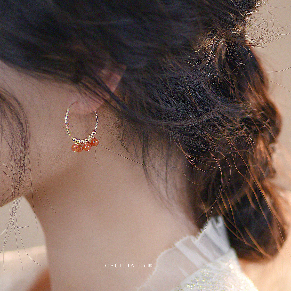 南红玛瑙复古汉服旗袍新中式耳圈