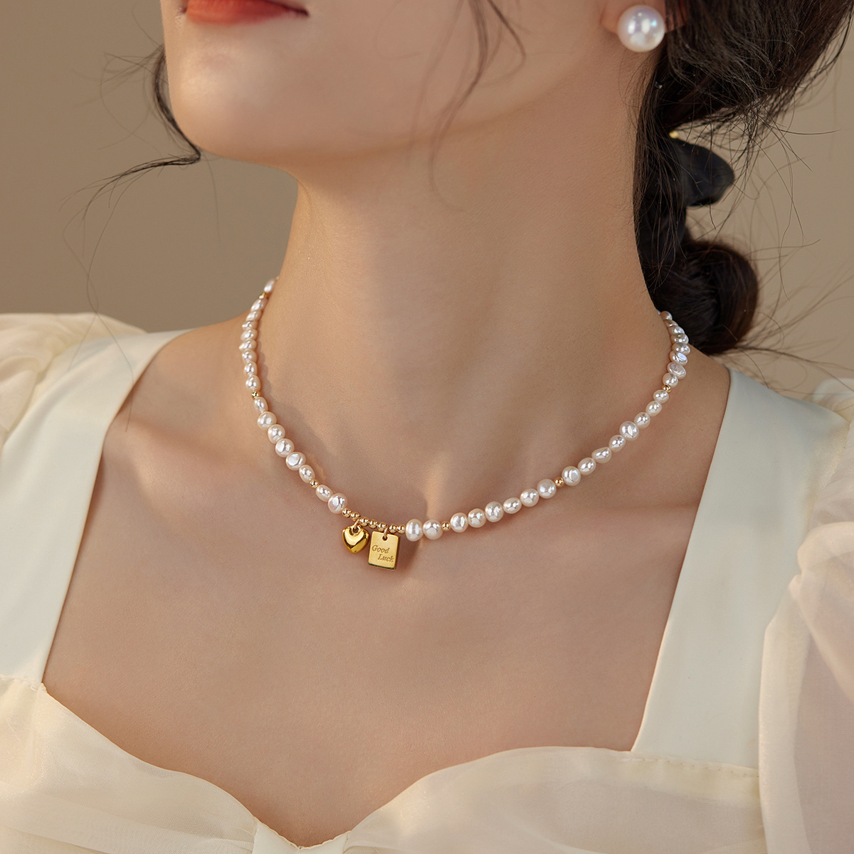 Goodluck幸运爱心淡水珍珠项链