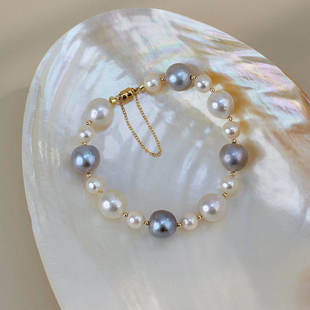 罕见大颗巴洛克淡水珍珠14K包金手链轻奢气质小众设计ins高级感女