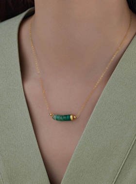 赛赛莉安原创设计渐变非洲翠飘花南红14K包金锁骨项链简约气质女