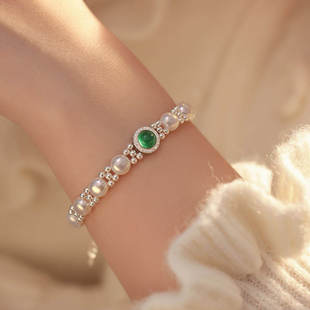 赛赛莉安设计绿玉髓天然淡水珍珠s925纯银手链小众气质高级感