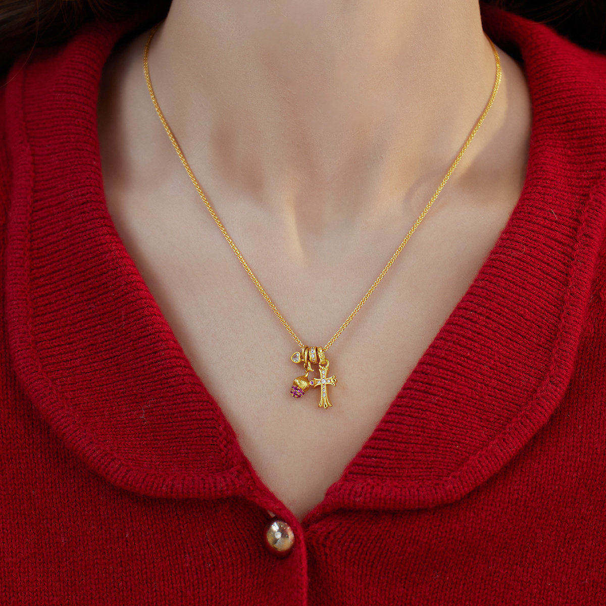 赛赛莉安粉色松果吊坠元旦新年氛围感肖邦项链轻奢高级感气质女