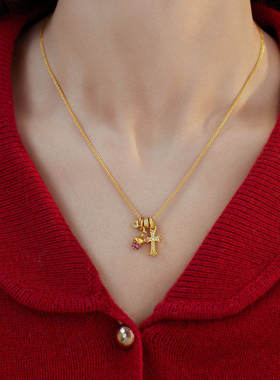 粉色松果吊坠肖邦新年氛围感项链