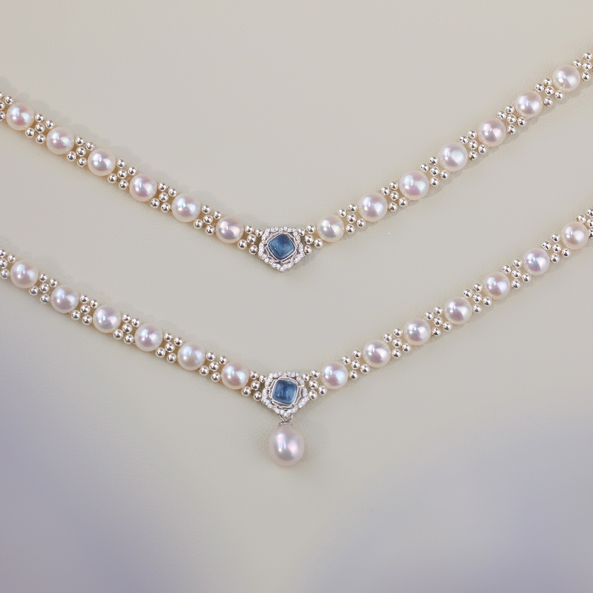 绝美！原创设计天然珍珠海蓝项链