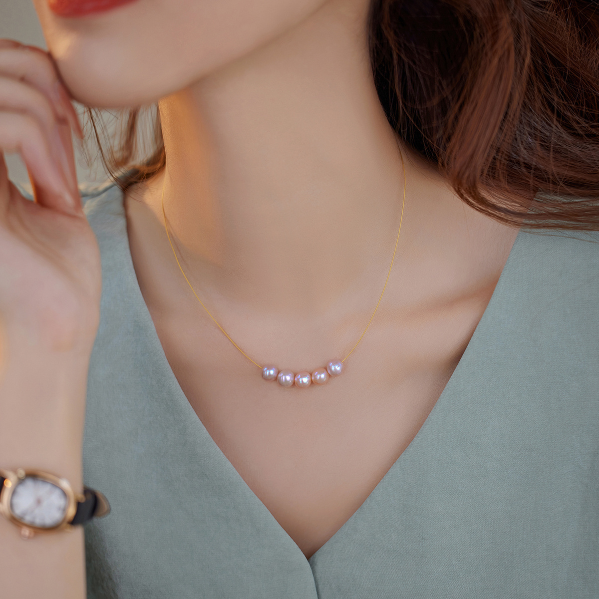 超值！粉紫色天然淡水珍珠项链