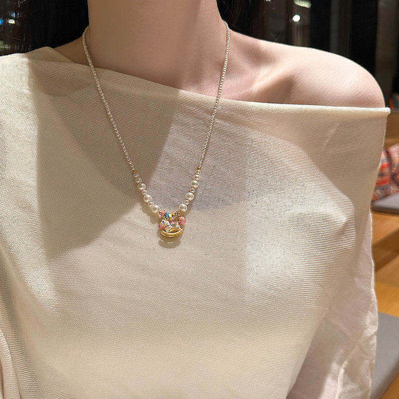 旋转木马吊坠珍珠项链小众设计ins高级感配礼服锁骨链毕业礼物