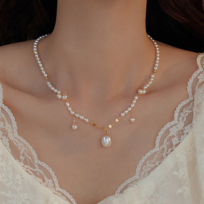 原创天然珍珠设计感锁骨项链