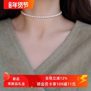 CECILIA经典赫本款天然小粒珍珠14k包金项链锁骨链气质chocker女