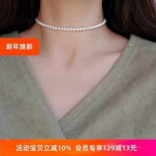 CECILIA经典 天然小粒珍珠14k包金项链锁骨链气质chocker女 赫本款