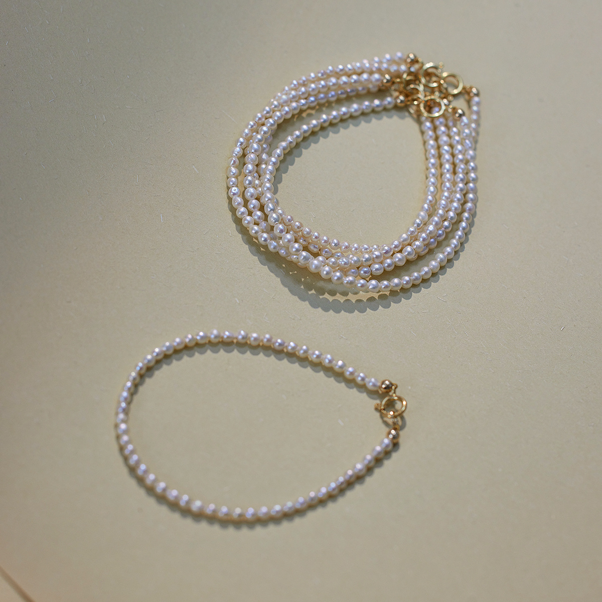 罕见极细baby天然淡水珍珠14K包金手链简约轻奢气质高级感小众女