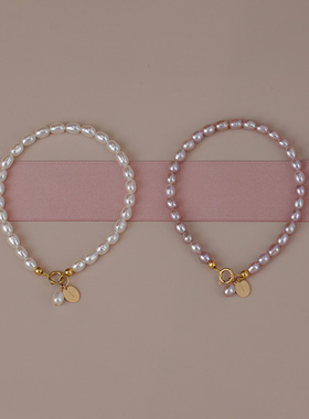 天然小米粒淡水珍珠手链紫色