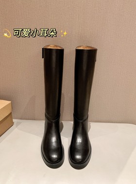 InkingPot彭姐 不过膝长筒靴女真皮直筒靴瘦瘦靴厚底中高筒骑士靴