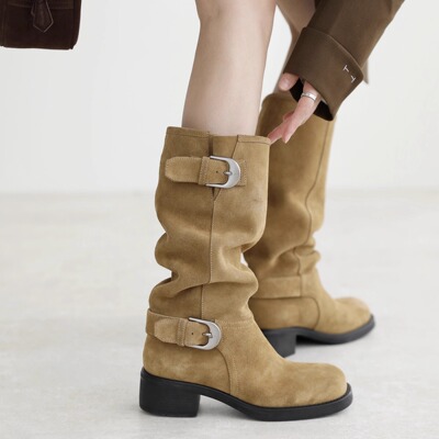 【回馈款】InkingPot一脚蹬长筒堆堆靴牛皮骑士靴直筒靴女2026新