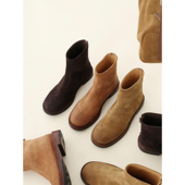 InkingPot彭姐复古擦色牛皮圆头平底短靴女英伦风后拉链切尔西靴