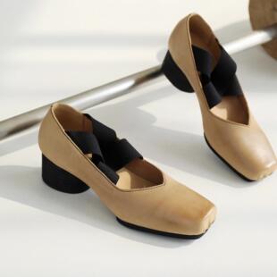 做旧中粗跟复古松紧带芭蕾舞鞋 方头暗黑风玛丽珍鞋 InkingPot彭姐