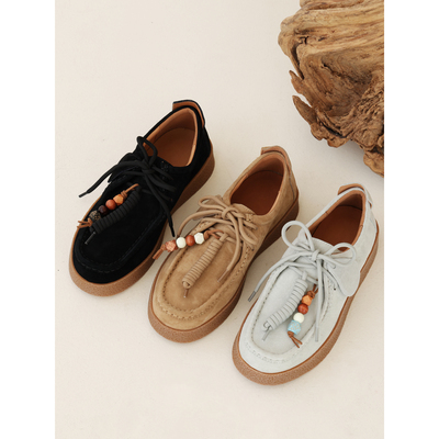 InkingPot彭姐 复古真皮厚底增高休闲鞋女串珠袋鼠鞋2026年新款