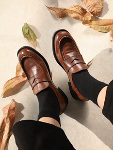 InkingPot彭姐 胎水牛平底单鞋 小皮鞋 复古英伦风里外全马皮乐福鞋