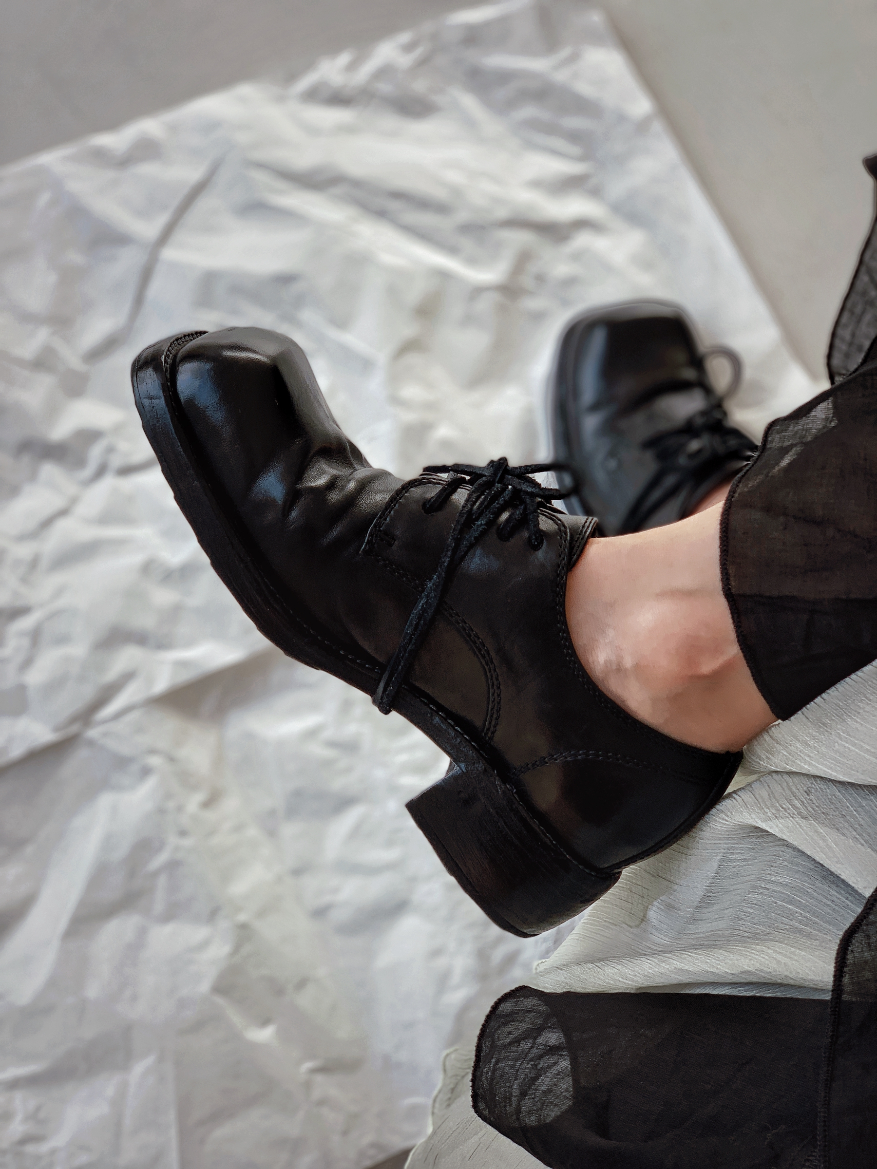 彭姐高端水洗马皮方头乐福鞋