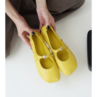 舒适单鞋 InkingPot 超软糯羊皮褶皱方头玛丽珍鞋 芭蕾舞鞋 新 女秋季