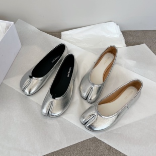 真皮平底鞋 InkingPot彭姐早春新款 显瘦猪蹄分趾鞋 单鞋 ins懒人女鞋