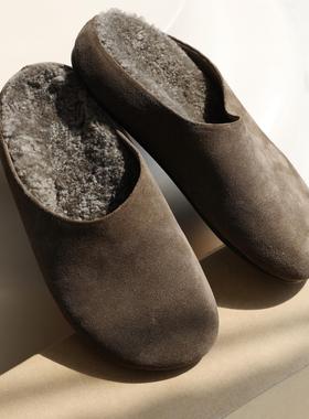 InkingPot彭姐复古row家羊毛勃肯拖鞋女厚底保暖包头半拖女懒人拖