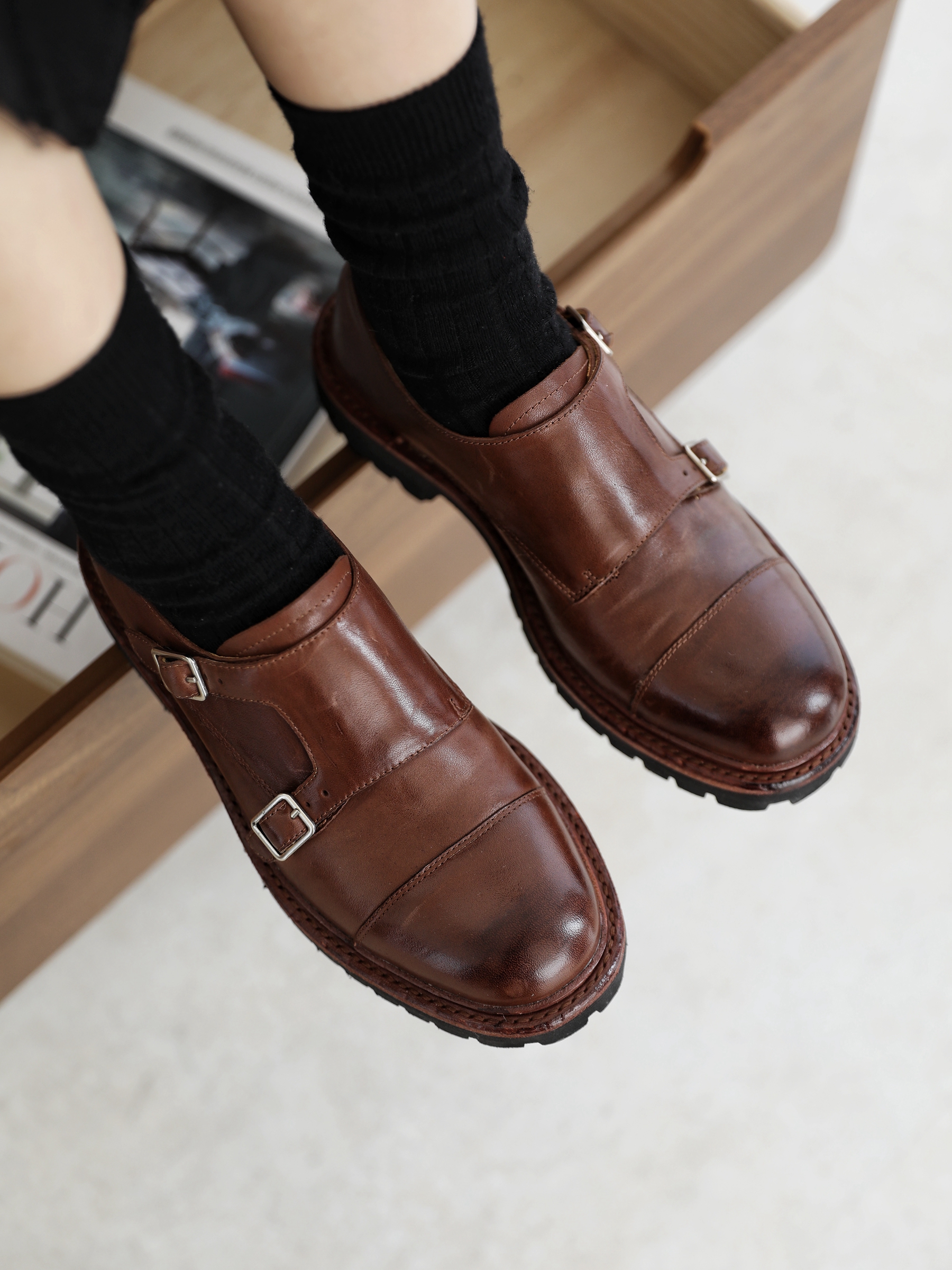 彭姐马皮做旧小皮鞋女