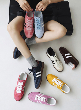 InkingPot彭姐 舒适复古德训鞋女拼色真皮平底运动休闲板鞋春新款