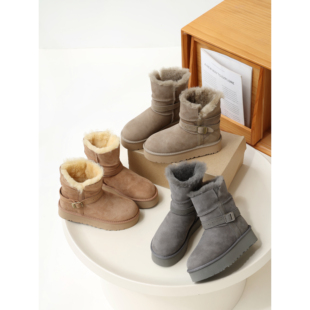 InkingPot彭姐 羊皮毛一体厚底中筒雪地靴加厚保暖骑士毛毛短靴女